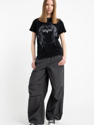 Ciemnoszare spodnie typu PARACHUTE z zaszewkami na kolanach Reporter