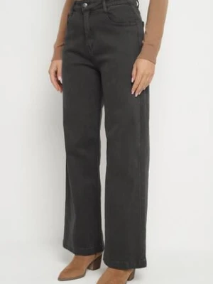 Ciemnoszare Szerokie Jeansy z Wysokim Stanem Vetiluna