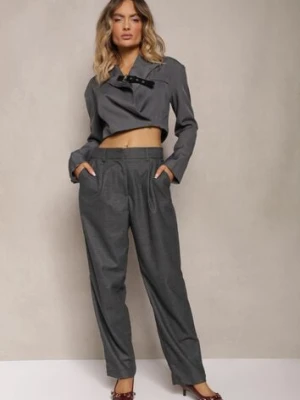 Ciemnoszare Szerokie Spodnie z Kieszeniami o Garniturowym Kroju Verati bisou's project