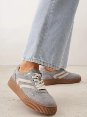 Ciemnoszare Zamszowe Sneakersy w Stylu Kultowych Tenisówek ze Skórzaną Wkładką Berosele