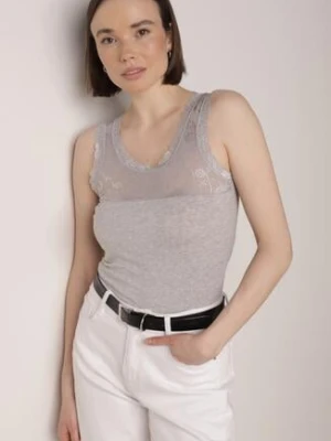Ciemnoszary Bawełniany Top z Koronkową Górą Beralia romee's