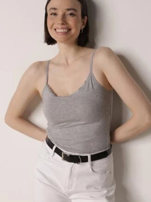 Ciemnoszary Bieliźniany Top z Bawełny Ozdobiony Koronkową Lamówką Bervina romee's