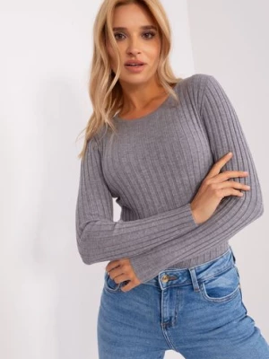 Ciemnoszary damski sweter klasyczny w prążek
