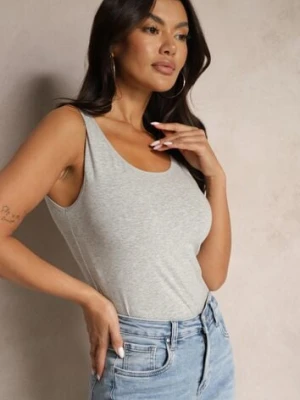 Ciemnoszary Dopasowany Top z Bawełny na Szerokich Ramiączkach Ravilina romee's