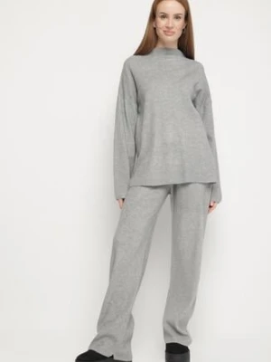 Ciemnoszary Dzianinowy Komplet z Wełną Spodnie i Sweter Tesira