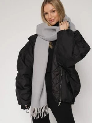 Ciemnoszary Klasyczny Szalik z Bawełny i Wiskozy z Frędzlami Vetilisa