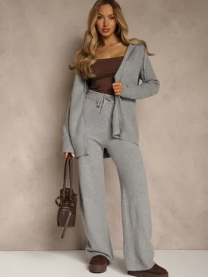 Ciemnoszary Komplet z Wełną i Bawełną Rozpinana Bluza z Kapturem i Szerokie Spodnie Reisema