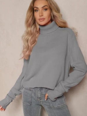 Ciemnoszary Luźny Golf o Klasycznym Fasonie z Prążkami na Ściągaczach Basum miss poem