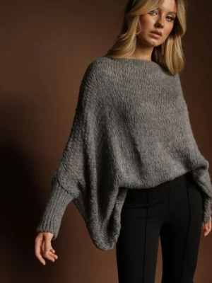 Ciemnoszary Luźny Sweter Dzianinowy w Stylu Ponczo Nattava