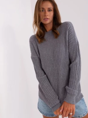 Ciemnoszary sweter damski klasyczny ze ściągaczami