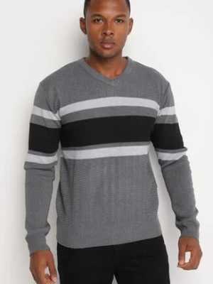 Ciemnoszary Sweter z Wełną Ozdobiony Paskami Zanettie