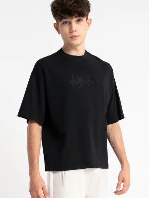 Ciemnoszary t-shirt z autorską grafiką z przodu Reporter Young