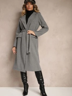 Ciemnoszary Taliowany Płaszcz z Wiązanym Paskiem Seraphique new collection