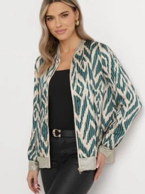 Ciemnozielona Bluza w Stylu Bomberki o Połyskującym Wykończeniu Sivalu rosa