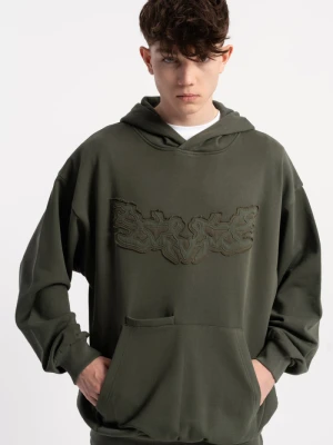 Ciemnozielona bluza OVERSIZE z kapturem z aplikacją z przodu Reporter