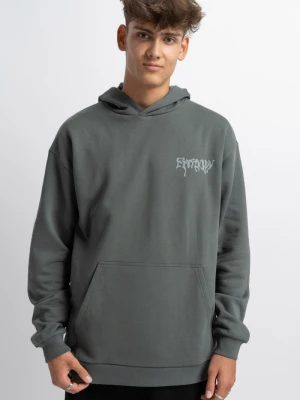 Ciemnozielona bluza z kapturem z autorską grafiką z tyłu Reporter
