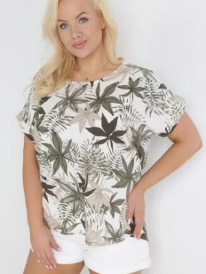 Ciemnozielona Bluzka Bawełniana w Fantazyjny Print Jellu rosa