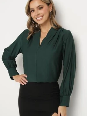 Ciemnozielona Bluzka z Bufiastym Rękawem i Dekoltem V Lesna j studio