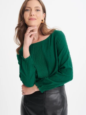 Ciemnozielona bluzka z koronkowymi wstawkami Greenpoint