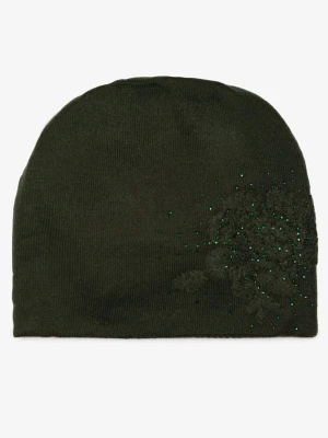 Ciemnozielona Czapka Beanie z Kaszmirem w Cyrkonie Roccio Zielony