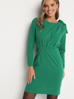 Ciemnozielona Dopasowana Sukienka Koktajlowa Ozdobiona Kokardą i Rozcięciem na Linnaea lovery