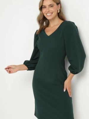 Ciemnozielona Dopasowana Sukienka z Dekoltem w Serek Zinnaira lovery