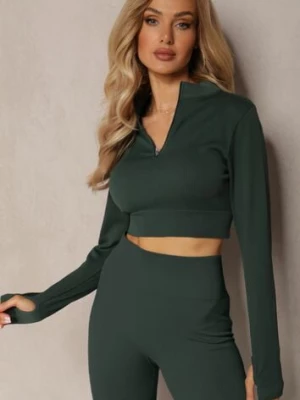 Ciemnozielona Elastyczna Bluzka na Suwak z Wycięciem przy Ściągaczu Denalla elsa.m by may