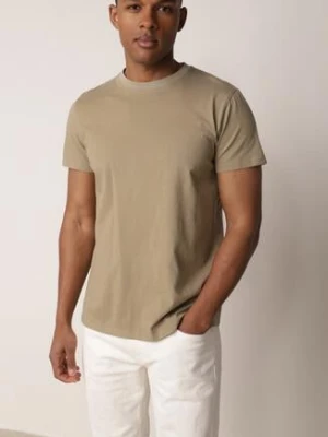 Ciemnozielona Gładka Koszulka T-shirt z Bawełny o Prostym Kroju Sarusa