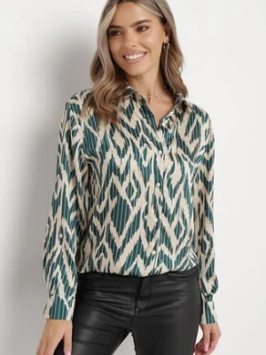 Ciemnozielona Koszula z Kołnierzykiem w Abstrakcyjne Paski Caietana rosa