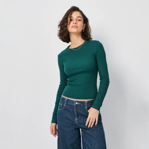 Ciemnozielona koszulka z długim rękawem basic House