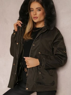Ciemnozielona Kurtka Nylonowa Parka z Odpinanym Futerkiem Pasca swest
