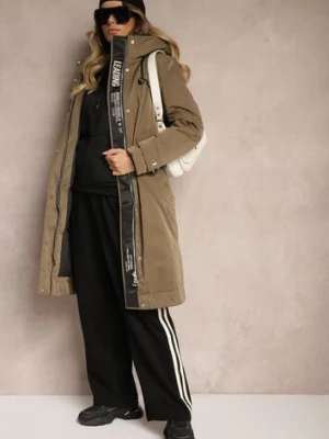 Ciemnozielona Kurtka Parka o Pudełkowym Kroju z Kapturem i Kieszeniami Kaionna bh forever