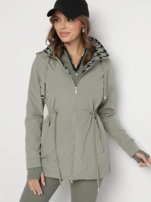 Ciemnozielona Kurtka Parka Ściągana w Pasie Aridra jstyle