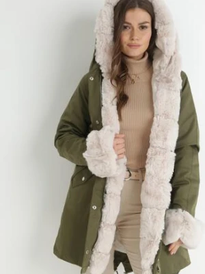 Ciemnozielona Kurtka Parka z Futerkiem Koni j.style