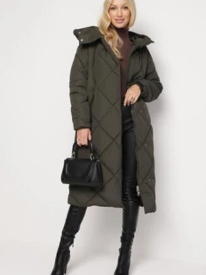 Ciemnozielona Kurtka Płaszcz z Geometrycznym Pikowaniem Johnatta j.style