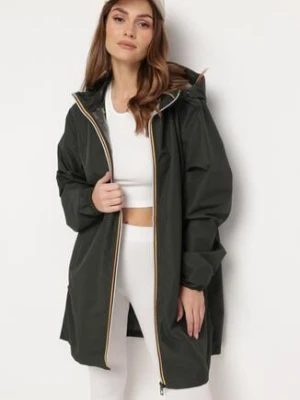 Ciemnozielona Kurtka Wiatrówka o Wydłużonym Fasonie z Kapturem Axerinta melya by melody