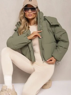 Ciemnozielona Kurtka z Pikowaniem i Odpinanym Kapturem oraz Wysokim Kołnierzem Merians melya by melody