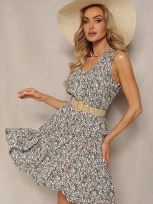 Ciemnozielona Letnia Sukienka Bez Rękawów z Bawełnianej Tkaniny Kiodelia defox