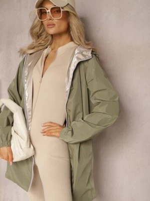 Ciemnozielona Metaliczna Kurtka Dwustronna z Kapturem Amsera melya by melody