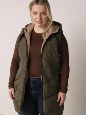 Ciemnozielona Pikowana Kamizelka Dwustronna z Kapturem i Troczkami Nevetiani swest