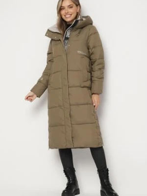 Ciemnozielona Pikowana Kurtka o Pudełkowym Kroju z Kapturem Dwustronnym Suwakiem i Rozporkami Dainara bh forever