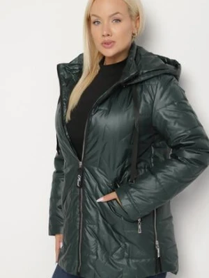 Ciemnozielona Pikowana Kurtka Ozdobiona Pikowaniem z Odpinanym Kapturem Falerosa swest