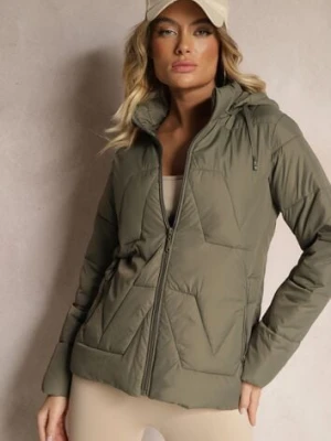 Ciemnozielona Pikowana Kurtka Przejściowa z Kapturem Silidi j.style