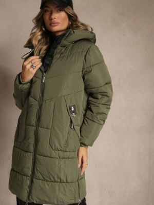 Ciemnozielona Pikowana Kurtka z Kapturem i Bocznymi Suwakami Lundrie j.style