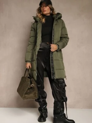 Ciemnozielona Pikowana Kurtka z Kapturem i Bocznymi Suwakami Lundrie j.style