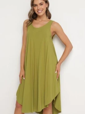 Ciemnozielona Rozkloszowana Sukienka z Bawełny Tesaxelle defox