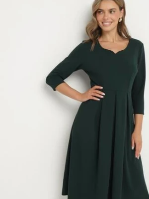 Ciemnozielona Rozkloszowana Sukienka z Rękawem 3/4 Nomiel lovery