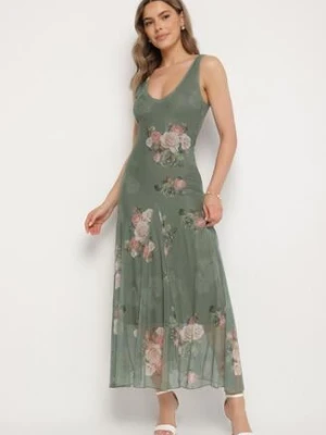 Ciemnozielona Siateczkowa Sukienka z Kwiatowym Motywem Milanessa lovery