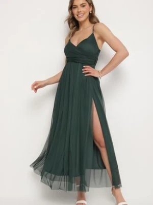 Ciemnozielona Sukienka Koktajlowa z Tiulową Siateczką Devinae lovery