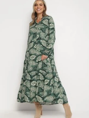 Ciemnozielona Sukienka Koszulowa w Kwiaty Zari rosa